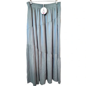 NWT Women Boho Elastic High Waist Pleated A-Line Swing Asymmetric Tiered Skirt